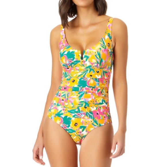 Anne Cole V Wire One Piece Swim Suit in Sunshine Floral XS - Picture 1 of 9
